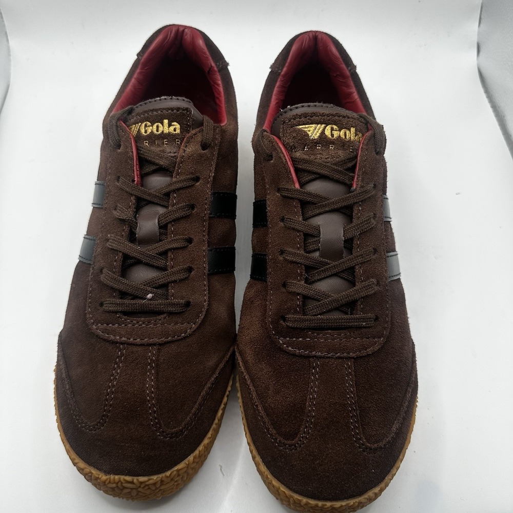 Gola Classics Harrier Suede Vintage Trainer Sneaker Brown Black Retro Stripe Sz